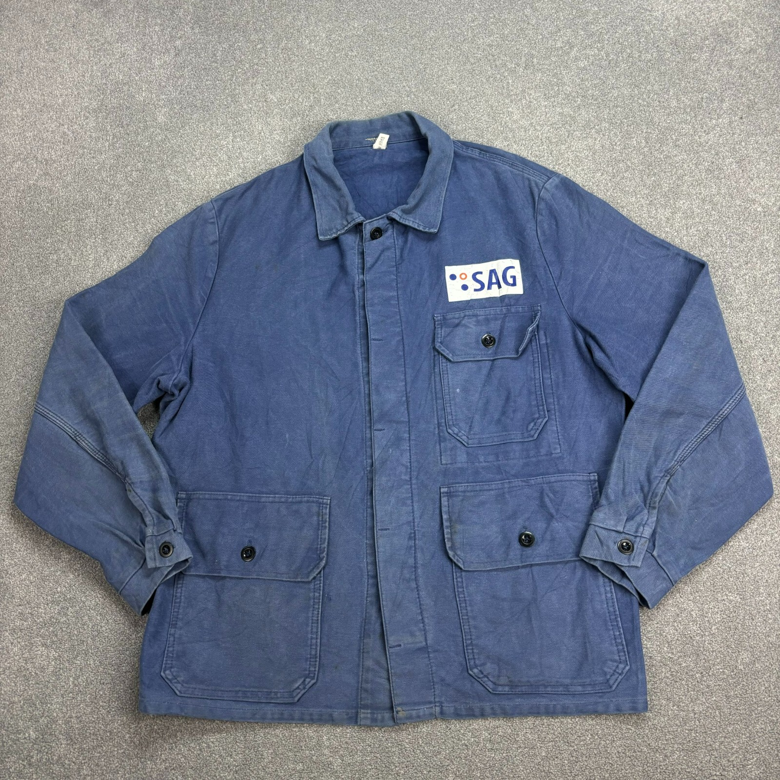 French Jacket Adult Large Blue VINTAGE Work Wear Faded Chore Canvas Mens