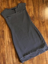 Banana Republic Knit Dress Bodycon Stripes Sleeveless Lined Navy White Sz XS