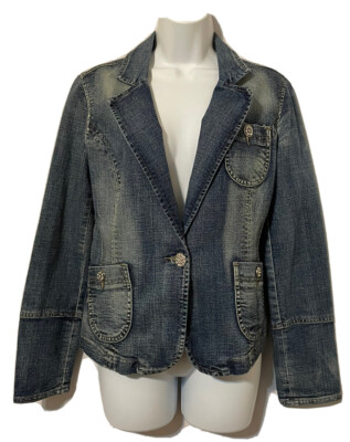 Chaqueta de mezclilla para mujer, color azul, mangas