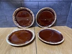 4 Vintage Hull Pottery Brown Drip Glaze Oven Proof Bread Dessert Plates 6-3/4"