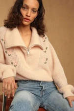 ROUJE PARIS Favin Mohair Wool Half Zip Retro Vintage Sweater Made Italy 34 $265