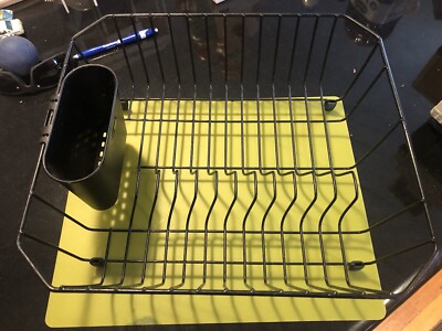 VINTAGE Rubbermaid COATED WIRE DISH DRAINER Drying Rack w/utensil Holder  Black