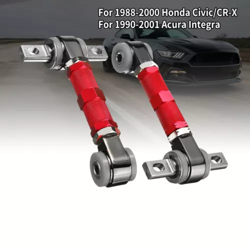 Front Upper Control Arms+Rear Camber Adjustable Kit For 96-00 Honda Civic EK Red - Picture 5 of 9
