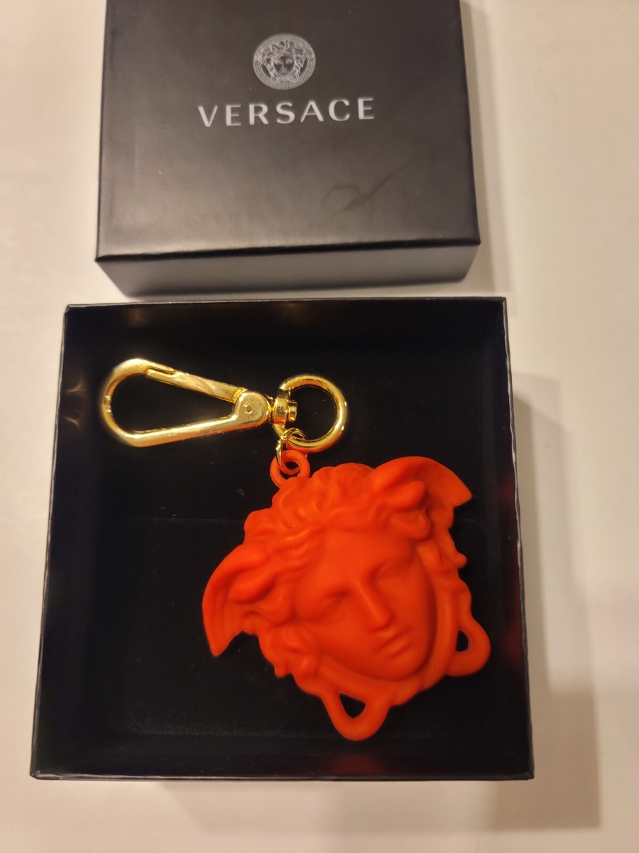 Versace Keychain Medusa Greca Black Gold Keyring Leather DPM8442
