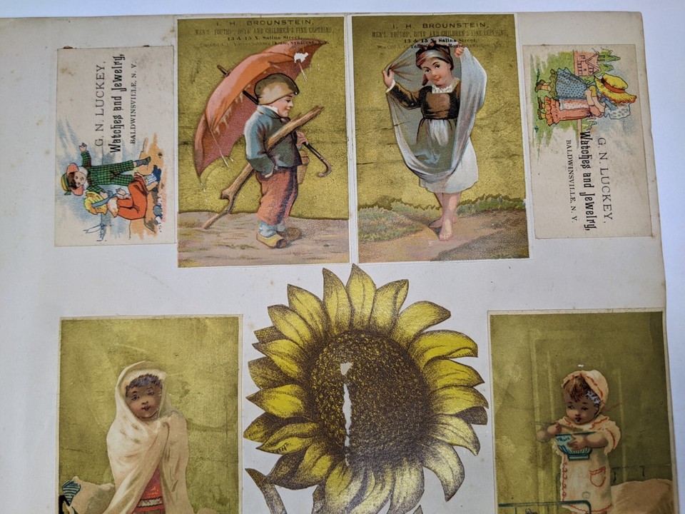 x22 c1880s Chinese Victorian Trade Card Scrapbook Page Syracuse