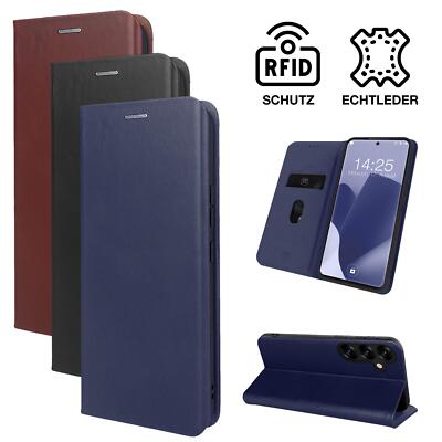 ECHT LEDER Handy Hülle für Samsung Galaxy S25 Ultra FE RFID Case Cover 9H Glas
