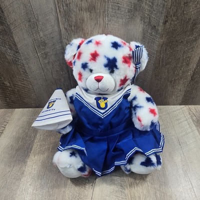 Build A Bear USA Spirit Teddy Bear Plush White Red Blue Stars Cheerleader  14''