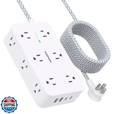 Extension Cord 10 Ft, HANYCONY Surge Protector with 12 Outlets 4 