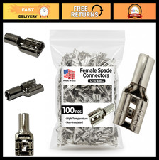 100 Pcs High Temp Non-Insulated Female Spade Connectors 12-10 Gauge Quick Discon