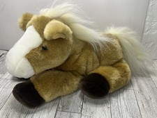 Aurora World Plush Tan White Horse Floppy Bean Bag 12" Long Stuffed Animal