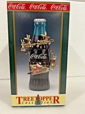 VINTAGE 1999 COCA-COLA TREE TOPPER COLLECTION, ANIMATED SANTA & REINDEER