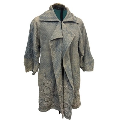 Simon Chang The Collection Blue Embroidered Sequin Duster Coat Jacket Women s 6
