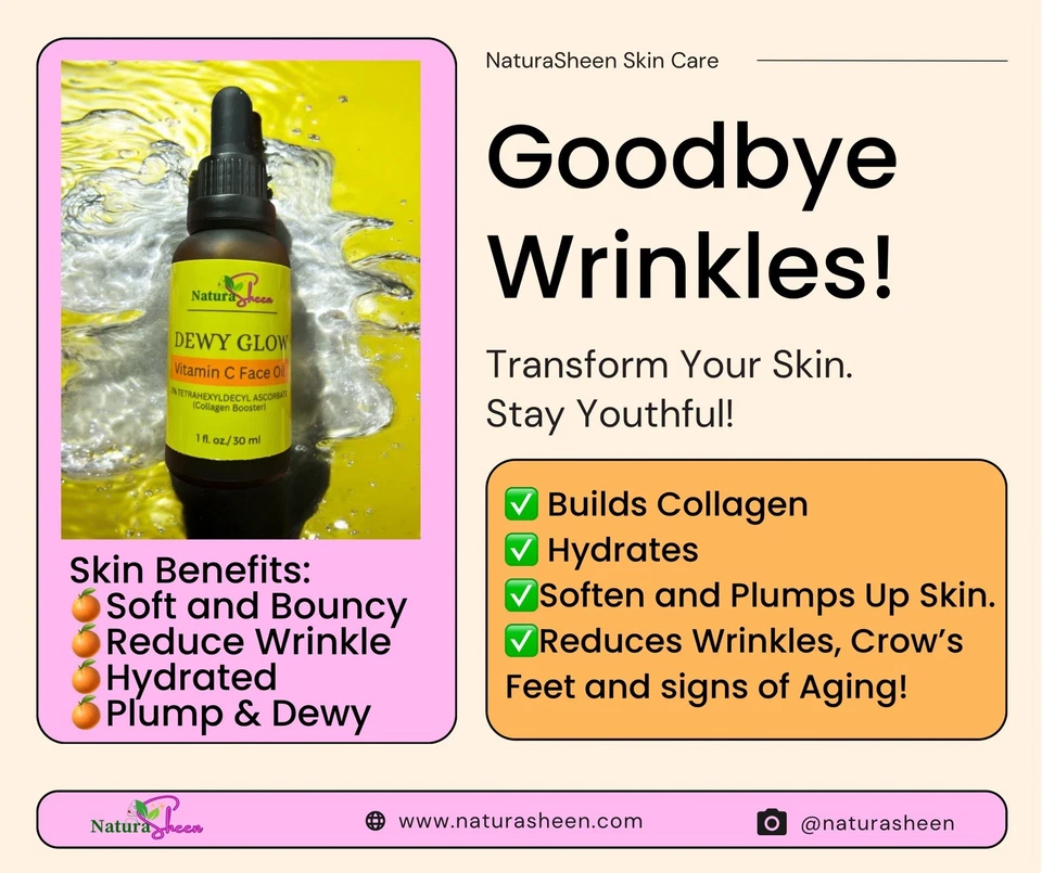 NATURASHEEN DEWY GLOW Vitamin C Face Oil 30ml Tetrahexyldecyl Ascorbate. - Image 3 of 4