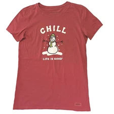 Life is Good Crusher T- Shirt Women’s Size Medium Cotton CHILL Snowman Snow