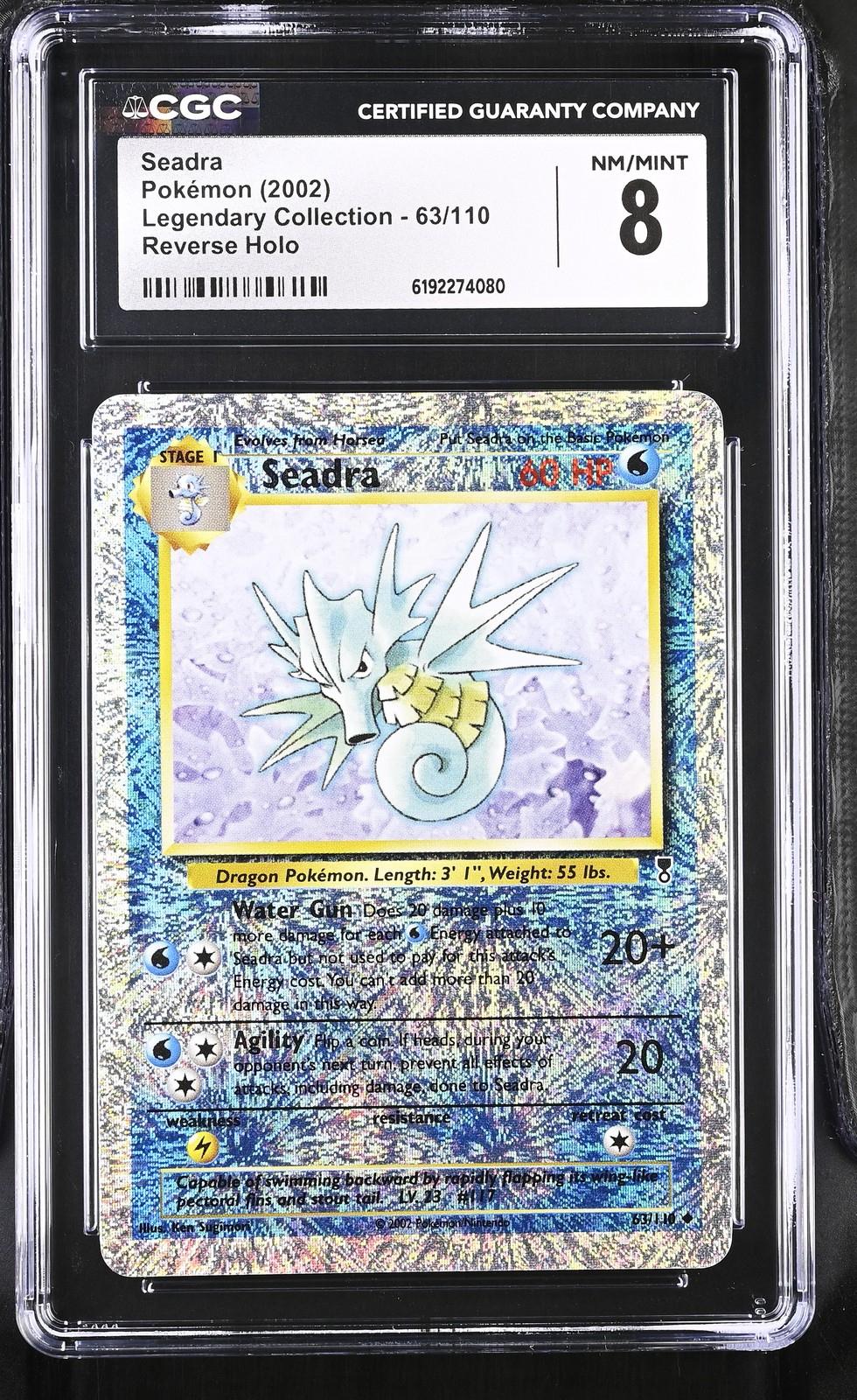 CGC 8 NM/MINT Seadra 63/110 Legendary (Collection) Reverse Holo Pokemon Card