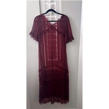 Sundance Burgundy Sheer Lace Maxi Dress Boho Romantic Flutter Sleeve Womens Sz 6