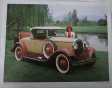 1929 Dodge DA Roadster calendar car print (yellow & brown, white top)