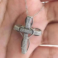 2 Ct Round Cut White Moissanite Women's Cross Pendant 14K White Gold Plated