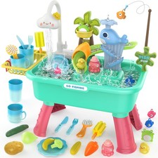 4-in-1 Kitchen Play Sink Toys with Running Water for Kid,Color Changing Elect...