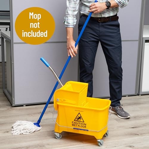 with Wringer, 22 Qt (5.5 Gallon), Floor Cleaning, Handle, Mop Bucket Yellow