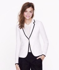 J. Crew Schoolboy Blazer White Linen w/ Black Trim, Size 6