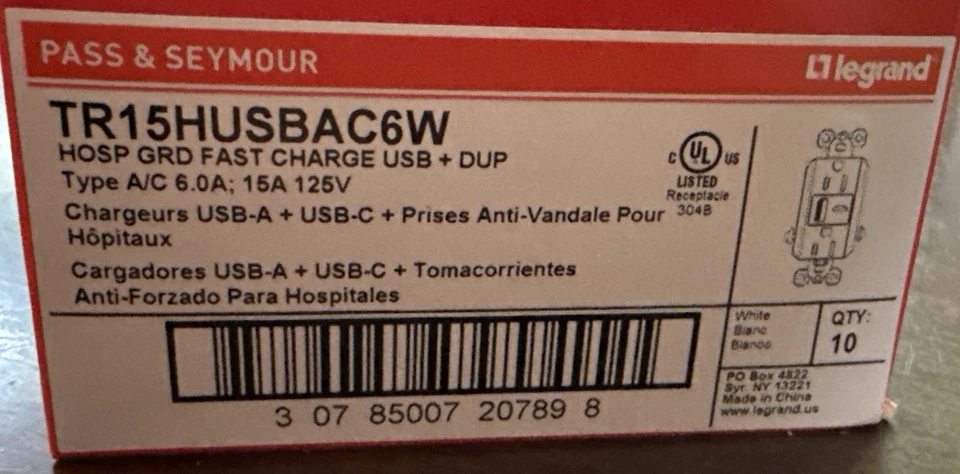 10 - Legrand TR15HUSBAC6W Hospital Grade Fast Charge USB + DUB Receptacle, 15A - Image 4 of 4