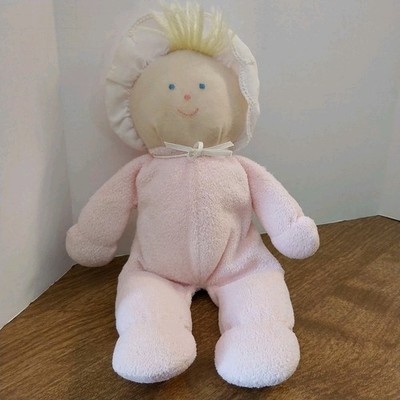 Eden Vtg Plush Doll Pink Terry Cloth Blonde Yarn Hair 10'' Lovey Gingham Hat