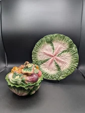 VTG Fitz & Floyd Classic Cabbage Bowl & Lid 9.25" Plate/platter Green/White/Red