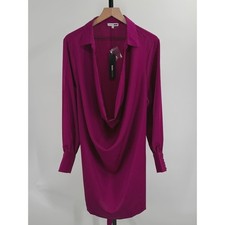 NWT Fashion Nova Magenta Long Sleeve Mini Dress V Neck Crepe Cocktail Party