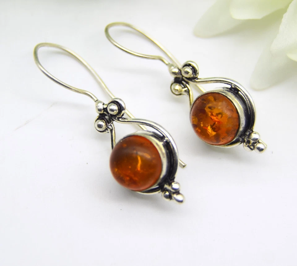 Baltic Amber Gemstone 925 Sterling Silver Jewelry Stud Earring Size-1.65" - Image 2 of 4