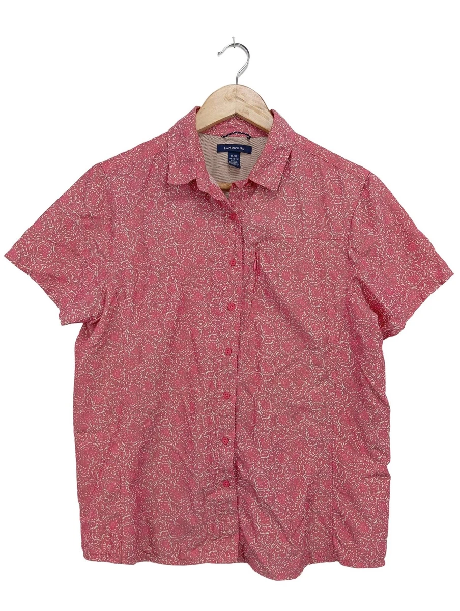 Chemise Femme Lands' End 100% Lin Manches Courtes - Verte - Taille L