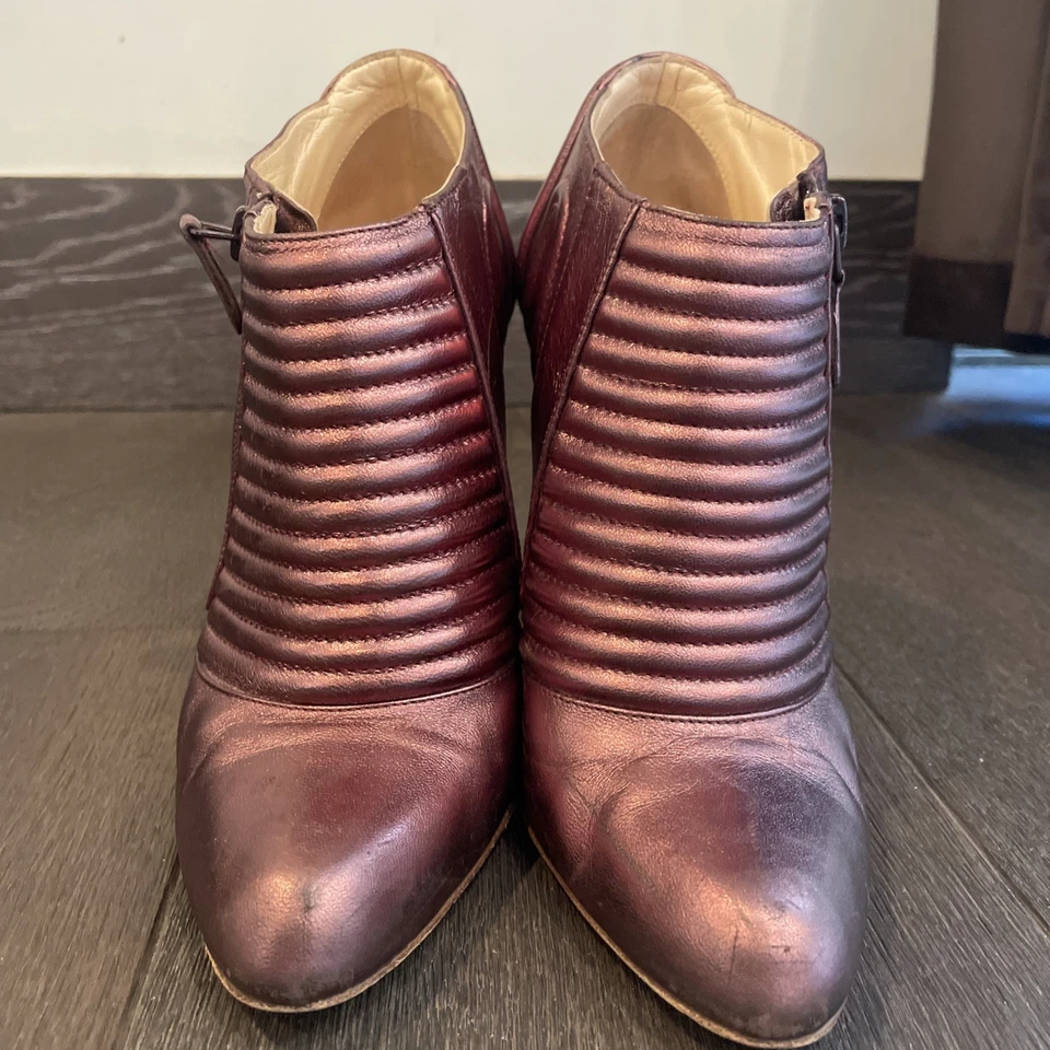 Christian Louboutin 尺寸 39 适合 7-8 码皮革踝靴紫色 4.5 英寸鞋跟  — 第 3/4 张图片