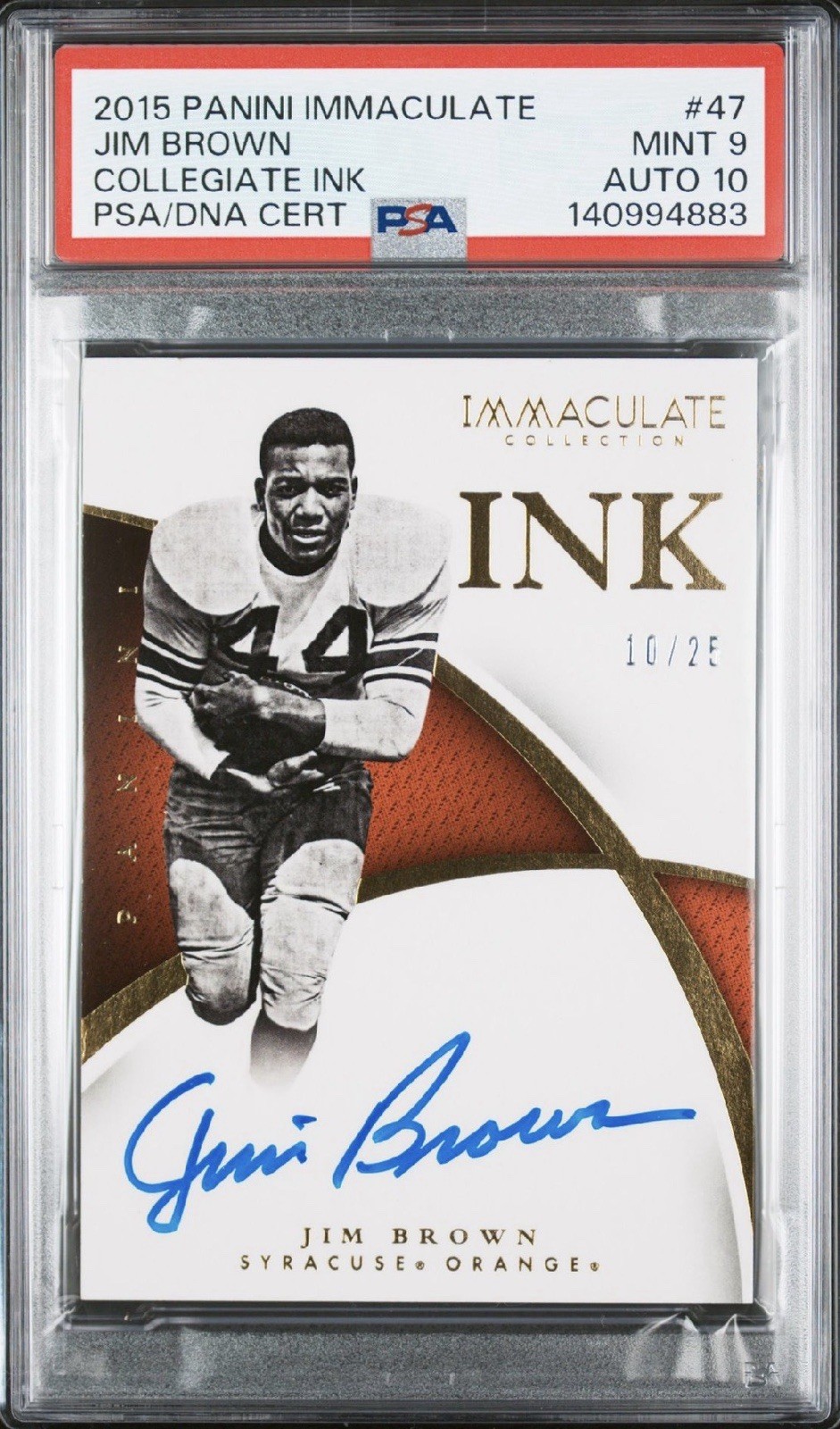 🔥POP 2🔥2015 Immaculate JIM BROWN On Card AUTO #d/25 PSA 9 Auto 10