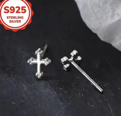 925 Sterling Silber Kreuz Ohrstecker Minimalistischer Christlicher Schmuck Unisex