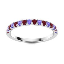 Natural Tanzanite Ruby 2MM Round 925 Sterling Silver Half Eternity Women Ring