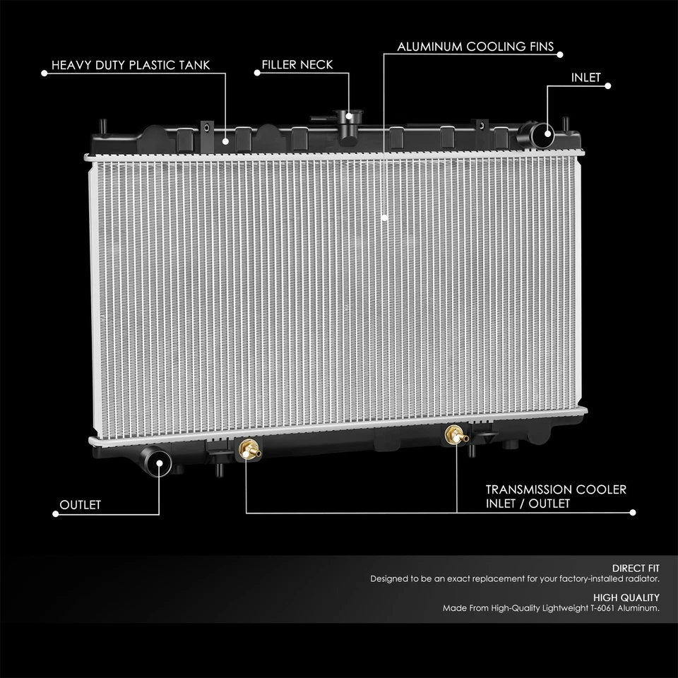 Aluminum Core Radiator OE Replacement for 99-02 infiniti G20 2.0 Auto dpi-2413 - Image 2 of 4