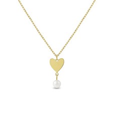14k Gold Heart Freshwater Cultured Pearl Drop Kids / Children's / Girls Necklace