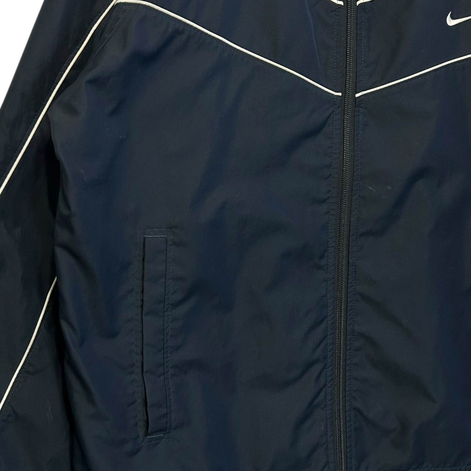 Nike Full Zip Windbreaker Jacket Men's Sz L Navy White Y2K Lined Retro Sporty thumbnail 8