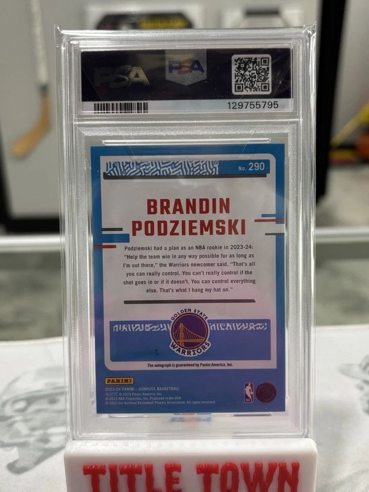 2023-24 Donruss Optic Brandin Podziemski Rookie Auto /8 Warriors PSA 9 Auto 10 - Image 2 of 3