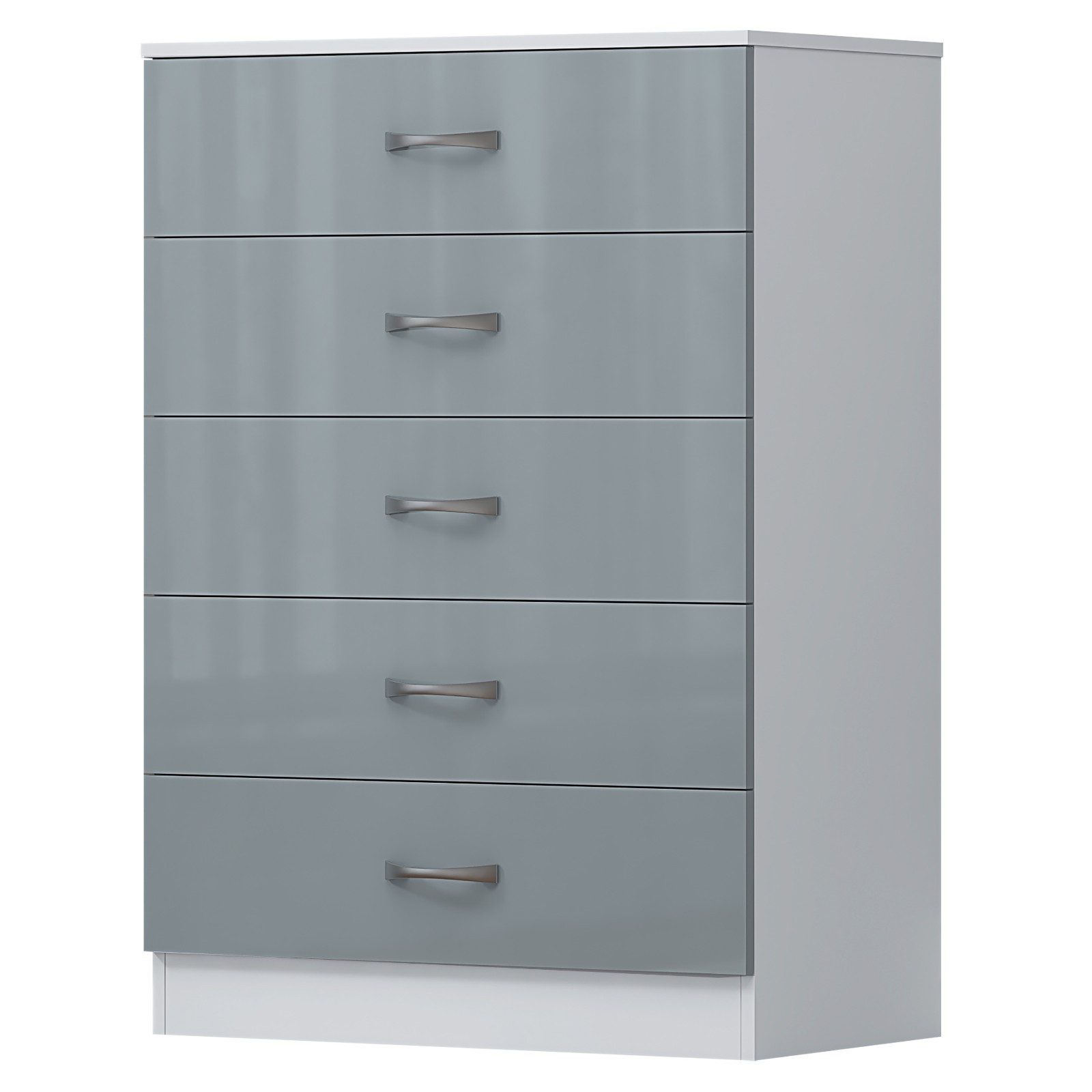 High Gloss Grey 5 Drawer Sideboard / Cupboard / Buffet / Chest with white frame