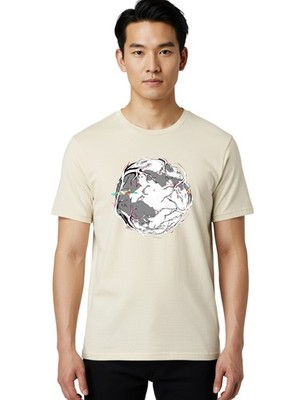 Glitchy-World-Map Mens Graphic Tee,100% Cotton,Casual Summer Wear