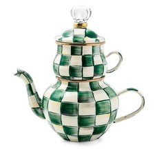 MacKENZIE CHILDS EMERALD CHECK ENAMEL HIGH TEA BNIB