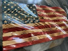 Wavy American Flag Carved Wood Measures 25x13x1.5