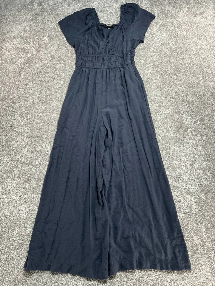 Mono Madewell Sarga Pierna Ancha Para Mujer Pequeño Azul Cintura Ajustada Mangas Flutter Foto 2 de 4