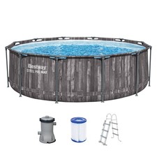 Aufstellpool Set mit Filterpumpe Swimmingpool Garten Braun Ø 366 x 100 cm