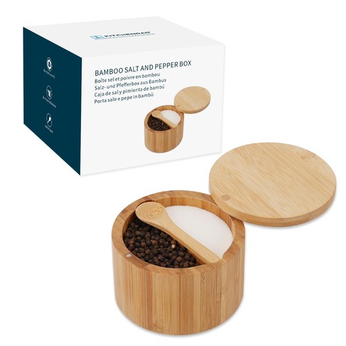 Salt and Pepper Bowl Box Cellar, Built-in Spoon, Compartments Spice Seasoning...