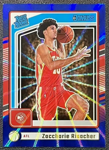 Zaccharie Risacher 2024-25 Panini Donruss 21/49 Blue Laser Rated Rookie RC #219