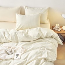 - Striped Comforter Set, Ticking Stripe Vertical Pinstripe Neutral Farmhouse ...