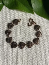 Vintage Cooper Wheeler Manufacturing Copper Heart Etched Bracelet 8 Inch 