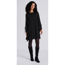 Time and Tru Womens Tie-Sleeve Mini Dress Black Size Large 12-14 NWT Relaxed Fit